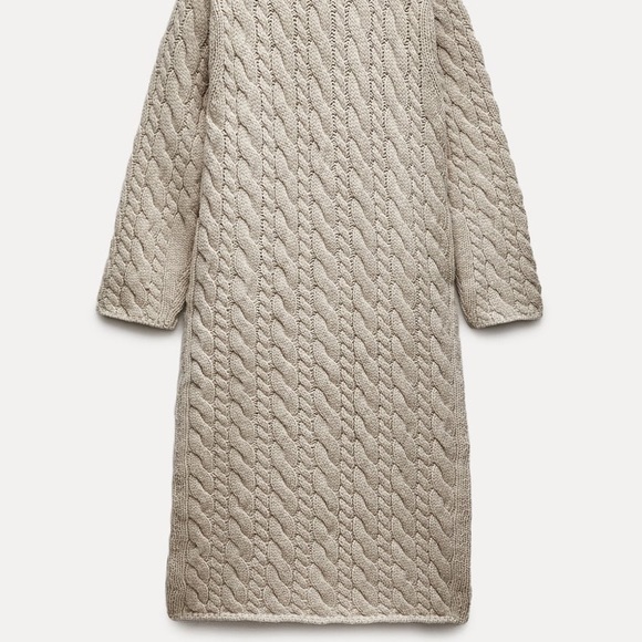 Zara 100% WOOL CABLE KNIT COAT - Picture 7 of 11